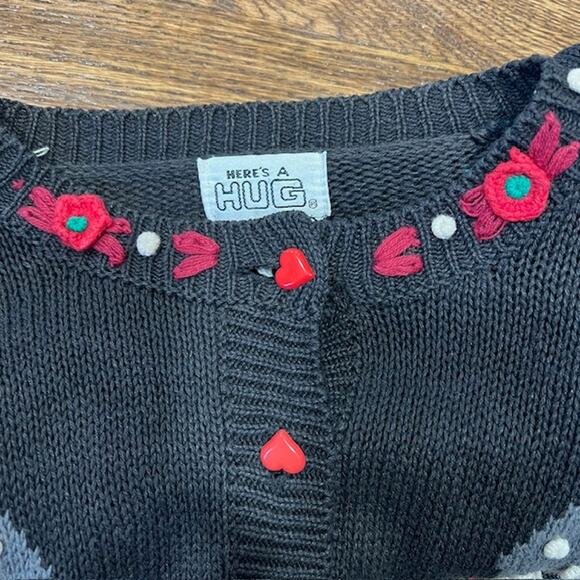 VTG 90s Heres A Hug Embroidered Cardigan Sweater Womens M Cottage Hearts Bows - Picture 10 of 10